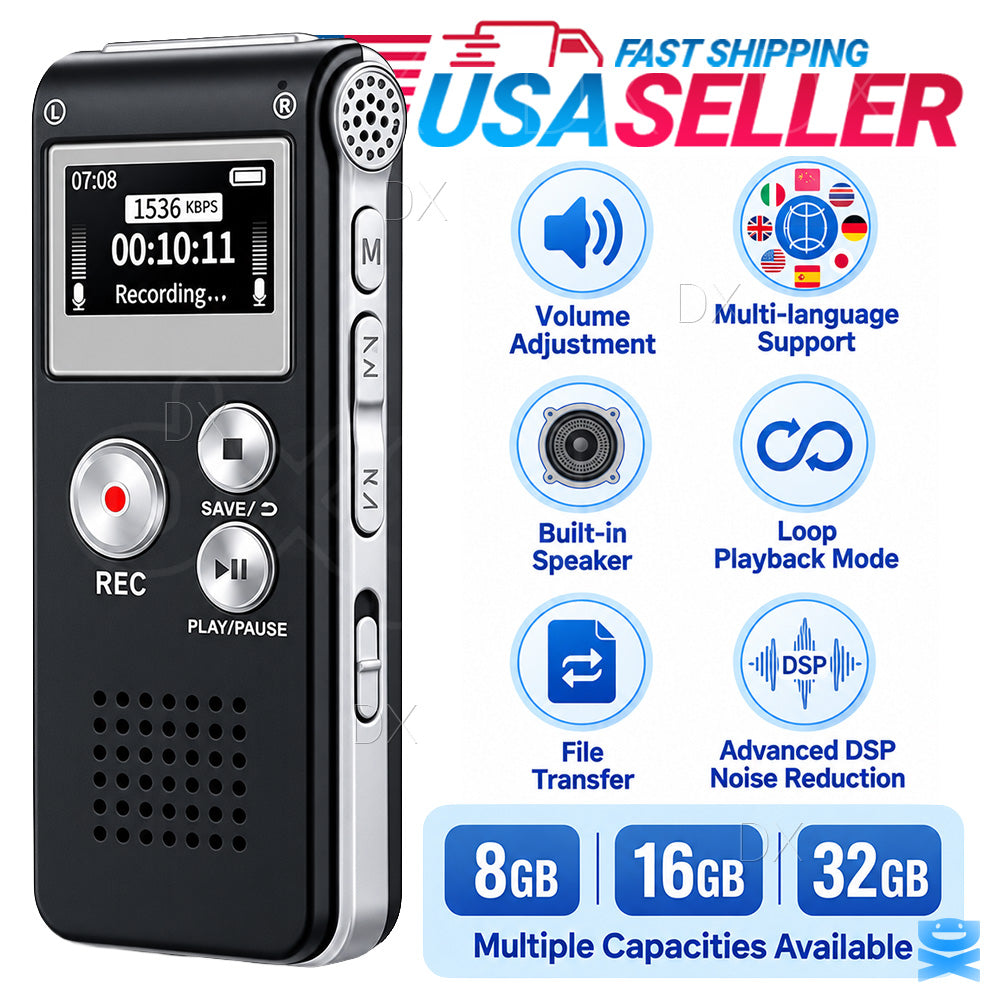 Voice Recorder Digital Dictaphone MP3 WAV Audio Recorder USB MP3 Player Lecture