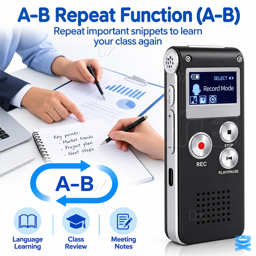 Voice Recorder Digital Dictaphone MP3 WAV Audio Recorder USB MP3 Player Lecture